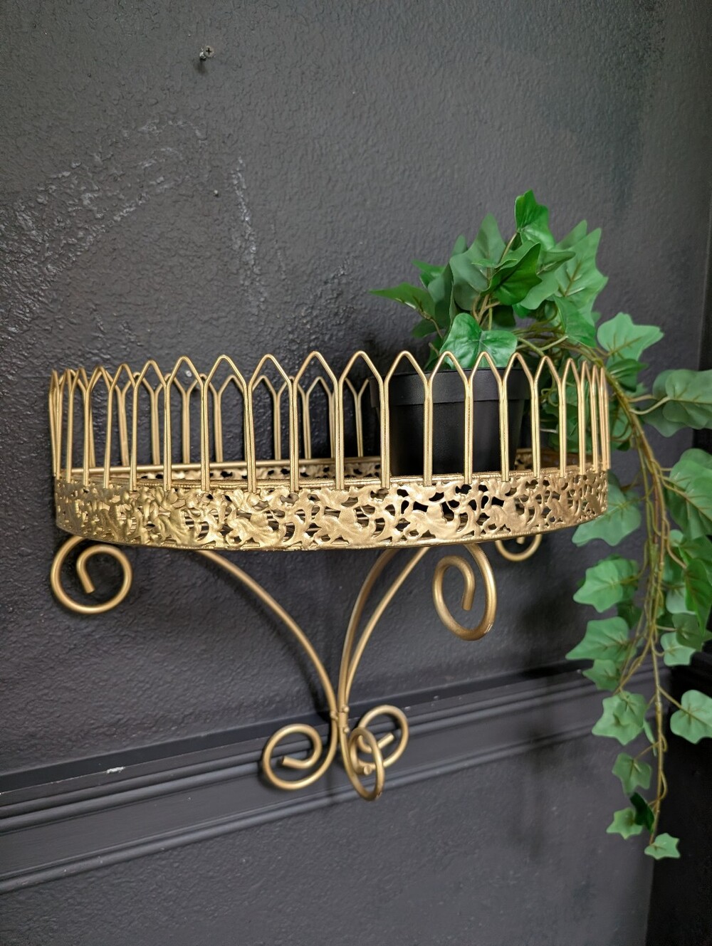 Vintage gold scroll leaf design large wall shelf display 14" x 18"